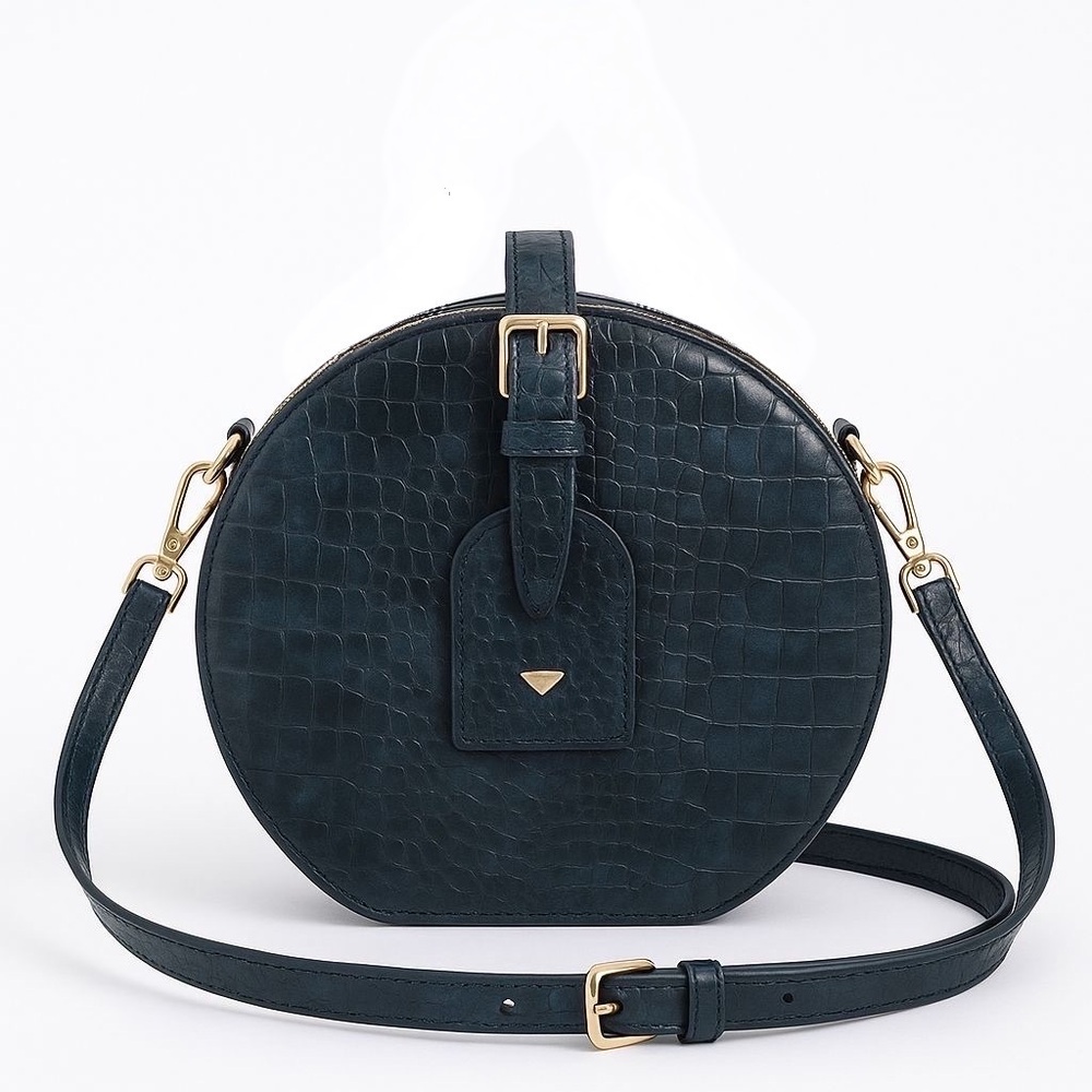Elegant Blue Leather Round Bag - Picture 2 of 3